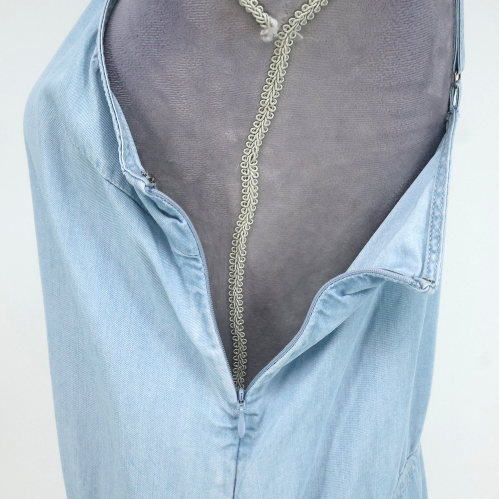 Paige Dress Womens Small Blue Chambray Short Spaghetti Straps Side Zip Pockets - Picture 11 of 14